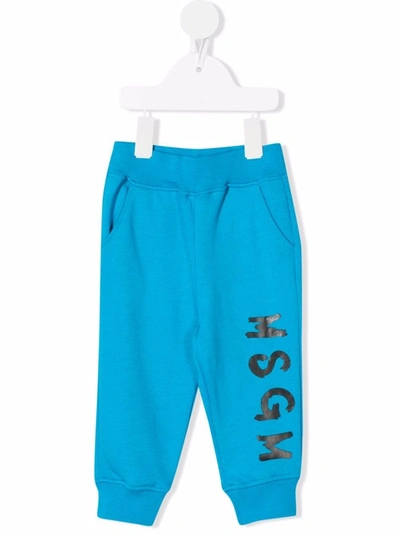 Msgm Babies' Logo-print Track Trousers In Blue