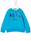 Msgm Logo-print Crew Neck Sweatshirt In Blue