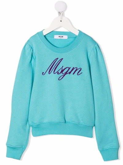 Msgm Kids' Logo-print Sweatshirt In Blue