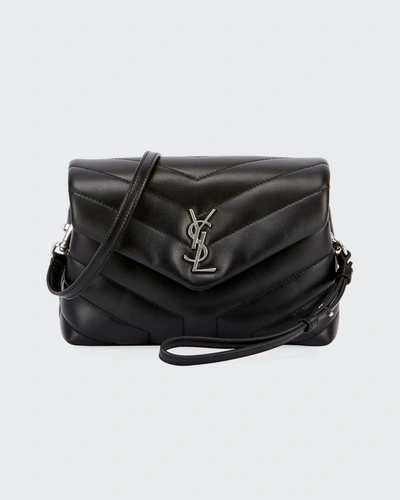 Saint Laurent Loulou Toy Matelasse Calfskin V-flap Crossbody Bag In Black