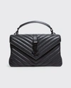 Saint Laurent College Medium Monogram Ysl V-flap Crossbody Bag - Black Hardware In Black