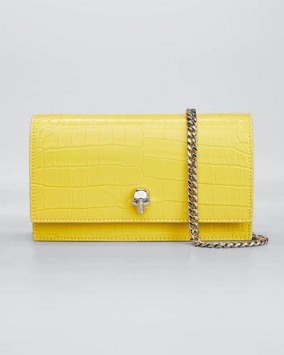 Alexander Mcqueen Mini Skull Croc-embossed Crossbody Bag In Pop Yellow