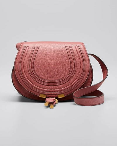 Chloé Marcie Small Saddle Crossbody Bag In Faded Rose