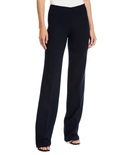 Akris Carole Straight-leg Wool Double-face Pants In Navy