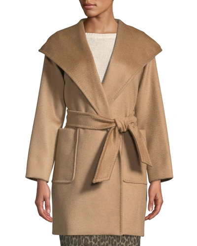 Max Mara Rialto Camel Hair Belted Short Hooded Coat