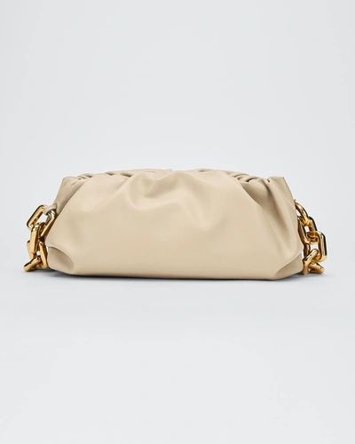 Bottega Veneta Medium Ruched Napa Chain Pouch Bag In Chalk