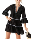 Tommy Bahama Embroidered Tassel V-neck Cotton Tunic Dress In Black