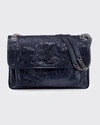 Saint Laurent Niki Medium Crinkled Calf Flap-top Shoulder Bag In Deep Marine