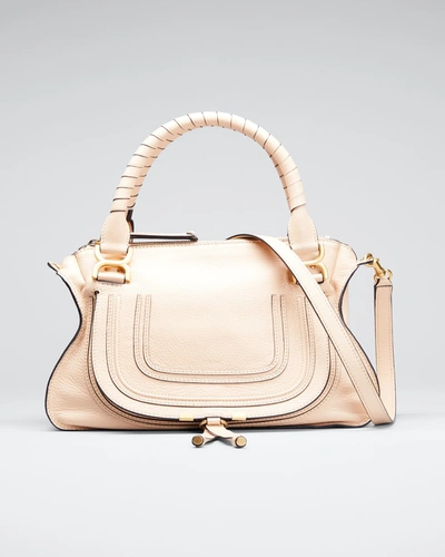 Chloé Marcie Medium Leather Satchel In Sandy Beige/brass