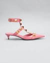 Valentino Roman Stud Kitten-heel Pumps In Flamingo Pink