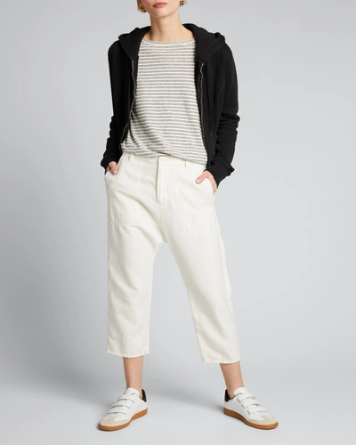 Nili Lotan Luna Cotton-linen Cropped Pants In Dark Navy