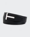 Tom Ford Men's Signature T Reversible Leather Belt In Brown Black