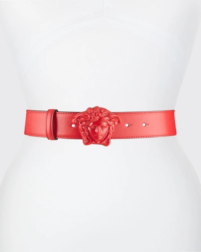 Versace La Medusa Buckle Leather Belt In Black- Gol