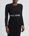 Dolce & Gabbana Branded Elastic Long-sleeve Crop Top In Nero