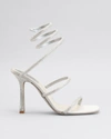 René Caovilla Cleo Crystal-studded Satin Heeled Wrap Sandals In Silver