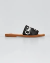 Chloé Woody Flat Logo Ribbon Slide Sandals In Pink