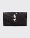 Saint Laurent Ysl Grain De Poudre V-flap Card Case In Black
