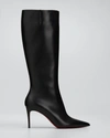 CHRISTIAN LOUBOUTIN KATE CALFSKIN RED SOLE STILETTO KNEE BOOTS,PROD165070235