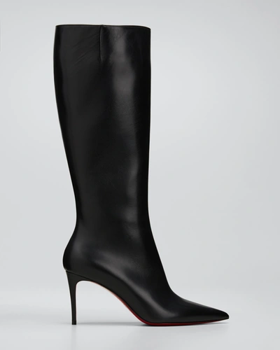 Christian Louboutin Kate Calfskin Red Sole Stiletto Knee Boots In Black