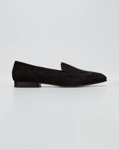 Manolo Blahnik Pitaka Flat Suede Loafers In Black