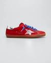 Golden Goose Ball Star Sneakers In Dark Red Suede With White Leather Star And Heel Tab In Red