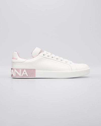 Dolce & Gabbana Portofino Bicolor Logo Low-top Sneakers In Whitepink