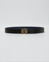 Loewe Reversible Anagram Leather Belt In Tan Black Gold