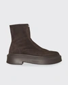 The Row Zipped Boot 1 Suede Ankle Boots In Dark Brown