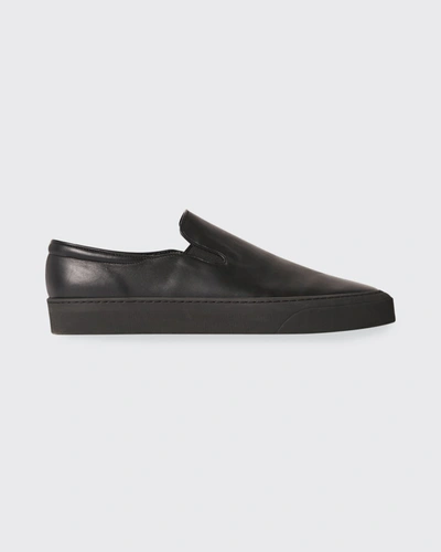 The Row Marie Leather Slip-on Sneakers In Black