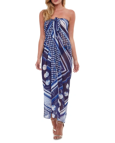 Gottex Semi-sheer Printed Full-length Pareo In Navywhite