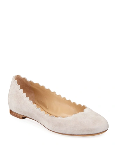 Chloé Scalloped Suede Ballet Flats In Gray