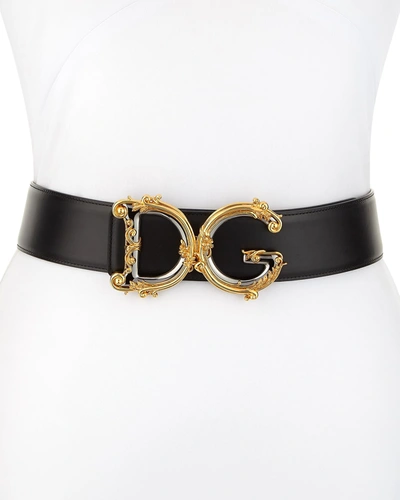 DOLCE & GABBANA BAROQUE LOGO LEATHER BELT,PROD242540116