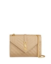 Saint Laurent Medium Tri-quilted Matelasse Grain De Poudre Flap Shoulder Bag, Golden Hardware In Dark Beige
