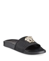 Versace Medusa Rubber Pool Slides In Black/warm Gold