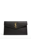 Saint Laurent Uptown Medium Ysl Monogram Grain De Poudre Pouch Bag In Black