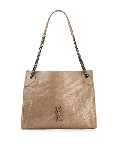 Saint Laurent Niki Ysl Monogram Leather Shopping Tote Bag In Black