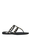 Valentino Rockstud T-strap Flat Slide Sandals In Black