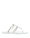 Valentino Rockstud T-strap Flat Slide Sandals In White