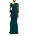 Chiara Boni La Petite Robe Rippy Asymmetrical 3/4-sleeve Illusion Gown In Blu Notte 743