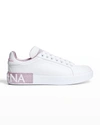 Dolce & Gabbana Portofino White And Pink Low Top Sneakers With Logo In Leather Woman In White