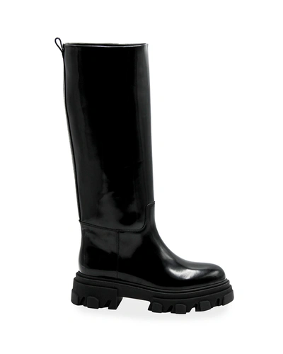 Gia X Pernille Tubular Leather Lug-sole Moto Boots In Black