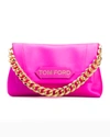 Tom Ford Label Mini Satin Chain Shoulder Bag In Hot Pink