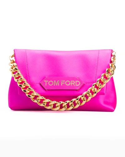 Tom Ford Label Mini Satin Chain Shoulder Bag In Hot Pink