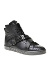 MOSCHINO MEN'S METAL LOGO ZIP HIGH-TOP SNEAKERS,PROD241950114