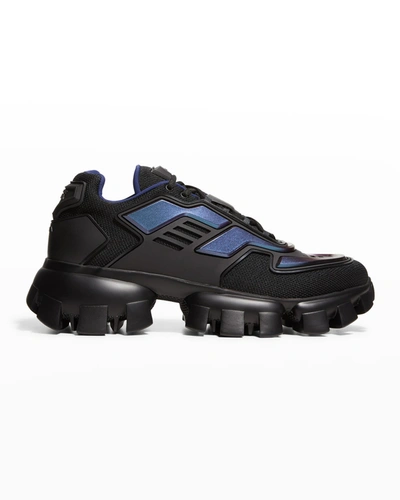 Prada Men's Cloudbust Thunder Metallic Chunky Sneakers In Nero