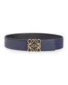 Loewe Anagram-buckle Reversible Leather Belt In Black Navy Gold
