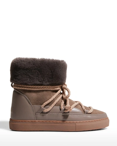 Inuikii Classic Mixed Leather Shearling Snow Booties In Taupe