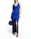 AIDAN MATTOX V-NECK HIGH-LOW CREPE GOWN,PROD243840040