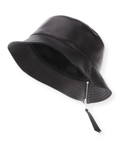 LOEWE FISHERMAN ZIP LEATHER BUCKET HAT,PROD244140067