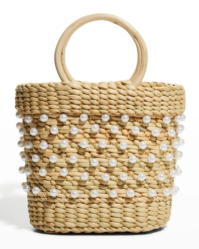 Poolside The Mak Pearly Straw Mini Beach Tote Bag In Natural